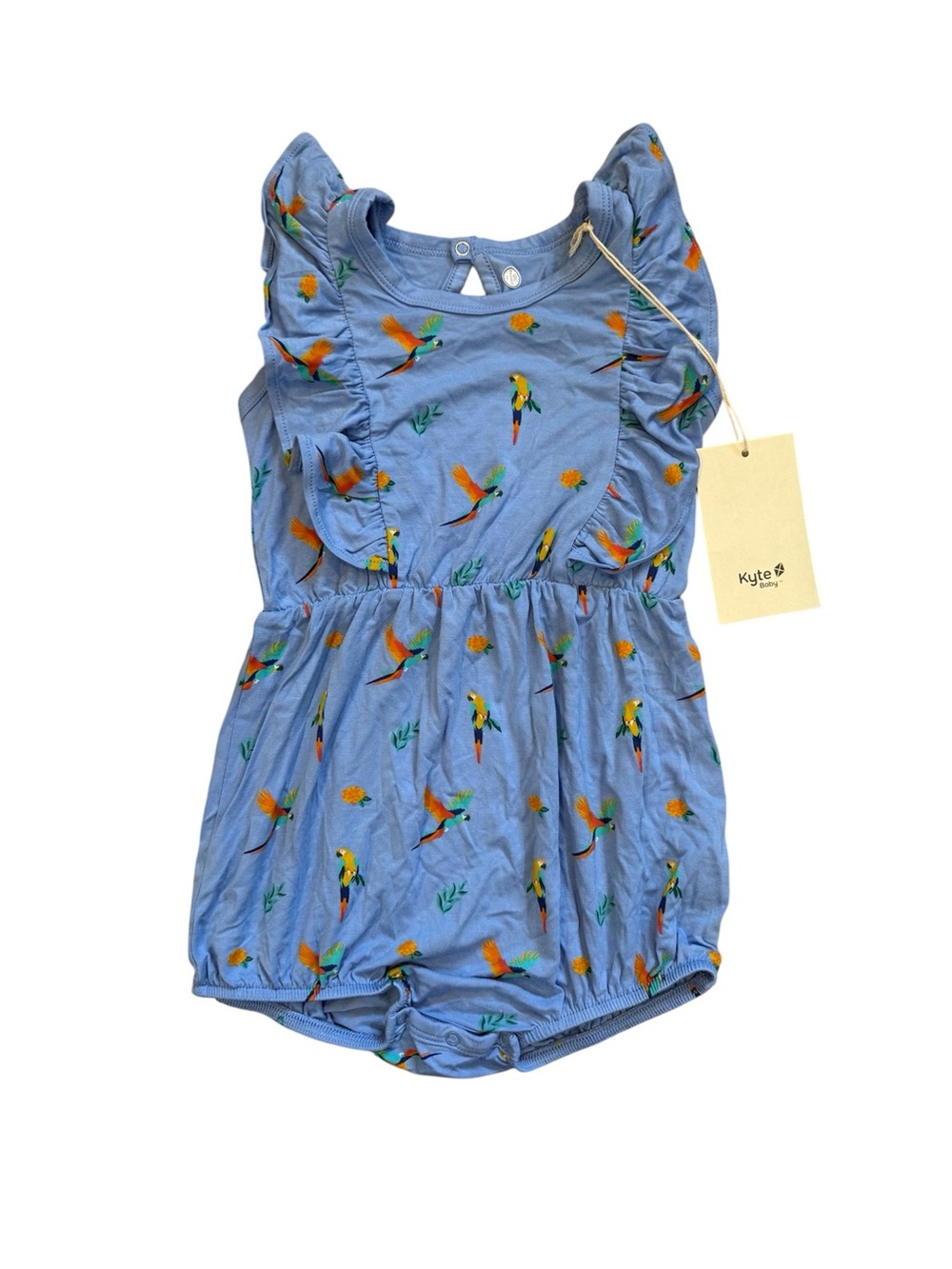 Kyte BABY Light Blue Parrot Ruffle Romper